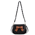 Black leather crossbody bag with brown bow accent and twisted woven shoulder strap - Black and Brown
