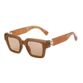Square thick frame sunglasses in dark brown with amber textured temples and silver metal accents - Brown Frame Brown Lens (C11)