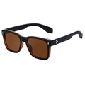 Lunettes de soleil carrées classiques avec monture noir et écaille et verres bruns - Thé Foncé Or Thé