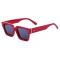 Gafas de sol cuadradas vintage en rojo brillante con lentes oscuras y remaches de plata - C3 Rojo Oro Todo Gris