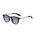 Fashionable square frame sunglasses with gold temples and blue-yellow gradient lenses - C3 Bright Black Gold/Green Yellow