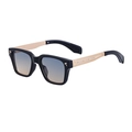 Vintage square sunglasses with black frame, gold textured temples and gradient blue lenses - Shiny Black Gold Green Yellow (C10)