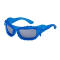 Y2K futuristic blue wavy frame sunglasses with matte finish and dark grey lenses - C7 Transparent Blue Frame Silver Mirror