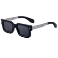 Gafas de sol retro cuadradas para hombre con montura negra y patillas de metal talladas - Negro Brillante Plata/Lente Gris (C3)
