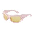 Occhiali da sole Y2K con montatura rosa ondulata e lenti gialle trasparenti da donna - C5 Rosa Lenti Gialle
