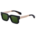 Gafas de sol cuadradas retro con lentes verdes y varillas de metal dorado labrado - Negro Carey Dorado/Lente Verde G15 (C5)