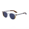 Square tortoiseshell sunglasses with engraved silver metal temples and dark lenses - C8 Transparent Bean Pattern Silver Full Grey