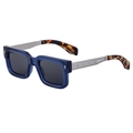Gafas de sol cuadradas azules vintage con patillas grabadas y puntas de carey retro - Azul Oscuro Transparente/Lente Gris (C7)