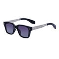 Polarized sunglasses for men featuring dark purple gradient lenses and silver engraved temples - Black Silver Double Gray Silver Leg (C9)