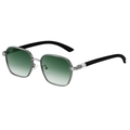 Fashion square metal sunglasses with green gradient lenses and silver engraved frame - Gray Green (C7)