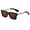 Lunettes de soleil rétro pour hommes avec monture ambre et branches en métal doré - Marron Foncé Or (C19)