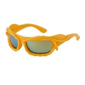 Y2K wavy orange sunglasses with blue reflective lenses and textured braided frame design - C12 Yellow Frame Yellow Mirror