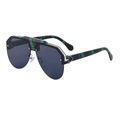 Occhiali da sole aviator uomo semi-montatura motivo marmo verde e lenti scure - Montatura Argento a Righe Verdi Lente Completamente Grigia (C6)