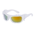 Y2K sporty sunglasses with white translucent wavy frame and orange mirrored lenses - C11 Transparent Frame Red Mirror