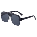 Gafas de sol punk vintage con montura de media montura negra y lentes grises - Negro Brillante Lente Gris (C4)