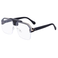 Occhiali da sole punk vintage a mezza montatura quadrata neri e oro con dettagli metallo - Nero Lucido Montatura Oro Lenti Trasparenti (C2)