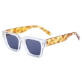 Retro square sunglasses with transparent front frame and tortoiseshell patterned temples - Transparent Tortoise Gold Frame Gray Lens