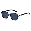 Men's square polarized sunglasses with dark grey lenses and textured wood grain temples - All Gray (C1)