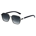 Modern square sunglasses with black frames, grey gradient lenses and textured metal details - Black Double Grey (C2)