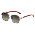 Fashion square sunglasses with translucent purple frames and wood grain temples - Tea Gray (C3)