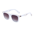 White square frame sunglasses with gradient lenses and hollow geometric gold temples - White Gold Frame Gradient Brown Lens