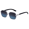 Retro square sunglasses with blue gradient lenses and wood grain temples for men - Gray Blue (C5)