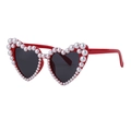 Fashionable heart-shaped red sunglasses with elegant pearl-embellished frame for women - C3 Red Gray