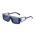 Cyber steampunk Y2K square sunglasses with deep blue lenses and black gold frame - Glossy Black Gold Frame Grey Lens
