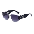 Frameless oversized sunglasses with purple gradient lenses and scalloped shell-cut edges - C2 Bright Black Silver Gradient Gray