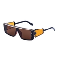 Steampunk rectangular sunglasses with black frame, gold trim and orange side shields - Tortoise Brown Gold (C8)