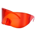 Translucent bright red shield sunglasses with oversized curved lens for sports - C4 Deep Wine Red