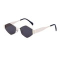 Lunettes de soleil géométriques hexagonales tendance avec monture métal doré et verres foncés - C2 Gris Or