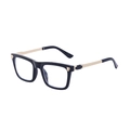 Retro square black sunglasses for men with golden leopard head detail on the temples - Shiny Black Gold Anti-blue (C5)