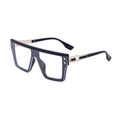 Lunettes de soleil punk avec monture noire, branches en métal doré et design plat - Monture Noir Brillant/Décor Or/Verres Anti-lumière Bleue (C2)