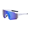 Polarized white sport sunglasses with black splatter pattern and blue mirrored lenses - White Ink Dot Frame Deep Blue Lens (C6)