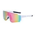 Polarized sports sunglasses with white wrap-around frame and rainbow gradient shield lens - White Frame Red Iridescent Lens (C5)