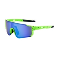 Outdoor cycling sunglasses in bright green with black splatter and blue mirrored lenses - Green Ink Dot Frame Green Lens (C4)