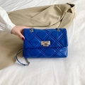 Navy blue quilted crossbody chain bag with silver twist lock and classic diamond stitching - Blue