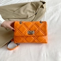 Vibrant orange quilted chain bag in PU leather with silver metal lock for women - Orange
