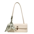 Cream white stone pattern shoulder bag with golden buckle and green striped scarf detail - Off White