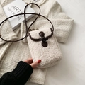 Mini white shearling crossbody bag with dark brown trim and vintage toggle closure - Long Fur Beige