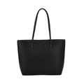 Minimalist black tote bag with lychee grain texture and long shoulder straps - Black