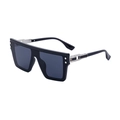 Punk style square sunglasses with black frame and silver metal hollowed temples - Black Frame/Silver Decor/Gray Lens (C7)