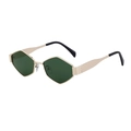 Gafas de sol hexagonales verde oscuro con montura metálica de oro claro para mujer - Montura Dorada Lente Verde (C11)