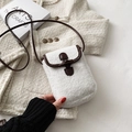 White faux shearling mini crossbody bag with leather trim and wooden toggle button - Short Fur White