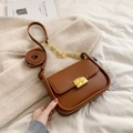 Deep brown structured mini square bag with golden chain and adjustable strap - Brown