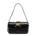 Bolso de hombro minimalista de cuero negro brillante con hebilla dorada vintage - Negro