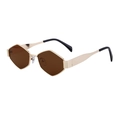 Gafas de sol geométricas con montura de metal dorado y lentes marrones de mujer - Montura Dorada Lente Té (C10)