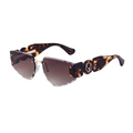 Rimless gradient brown sunglasses with wavy edges and tortoise shell temples - C4 Demi Gold Gradient Tea