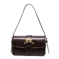 Bolso baguette de charol marrón oscuro con hebilla rectangular de metal dorado - Marrón